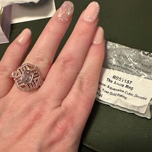 Rose Gold Aquamarine Cz March 2026 Birthday size 7